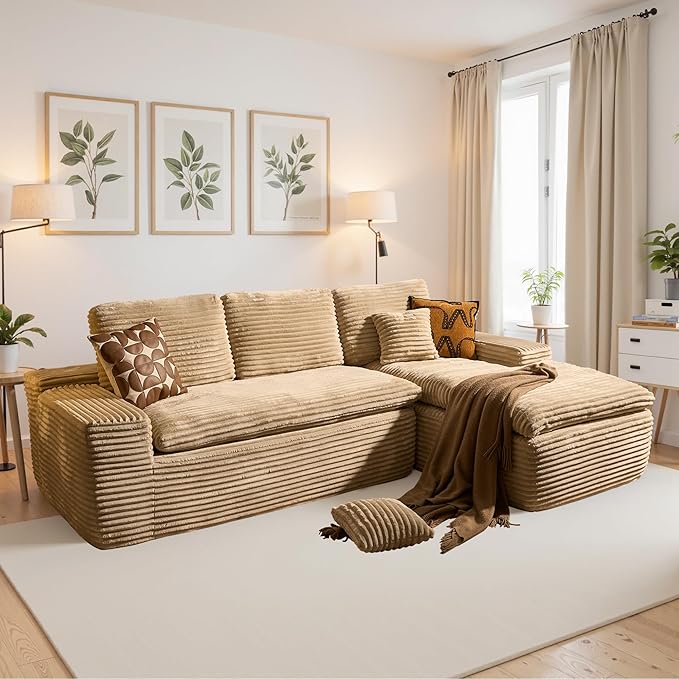 106" Oversized Couch Sofa, L Shape Couches for Living Room, No Assembly Required Plush Velvet Sectional Sofas with Right Facing Chaise for Home Apartment