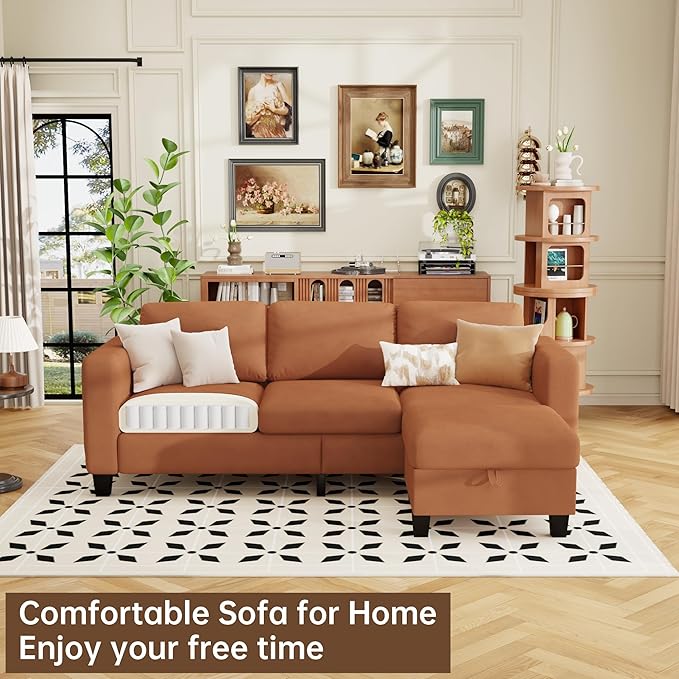 ZeeFu Sectional and Sofa Couches for Living Room - 78'' 3 Seater L-Shaped Modular Couch with Storage Ottoman - Modern Velevt Fabric Upholstered Sofa Set for Small Space Apartment Office