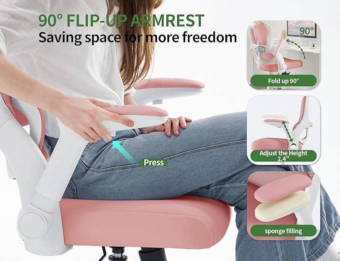 Office Chair Ergonomic Desk Chair, 4000 LBS Home Mesh Office Desk Chairs with Wheels, Computer Chair, Comfortable Gaming Chair with 3D Headrest, High Back Office Chair for Long Hours (Pink)