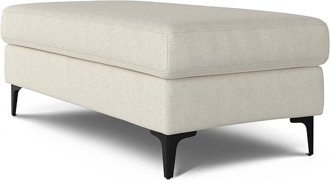 SIMPLIHOME Ava Large Rectangular Ottoman in 100% Recycled Polyester Tightly Woven Performance Fabric, Cream, 48-inches Wide, Multipurpose Table or Footrest Ottoman, Assembled, For Living Room