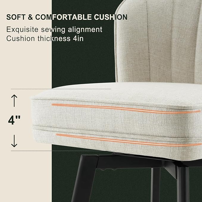 Swivel Counter Height Bar Stools Set of 4, 26'' Modern Barstools with Backs and Metal Legs, Upholstered Bar Chairs, Beige, Fabric Stools for Kitchen Island Chairs