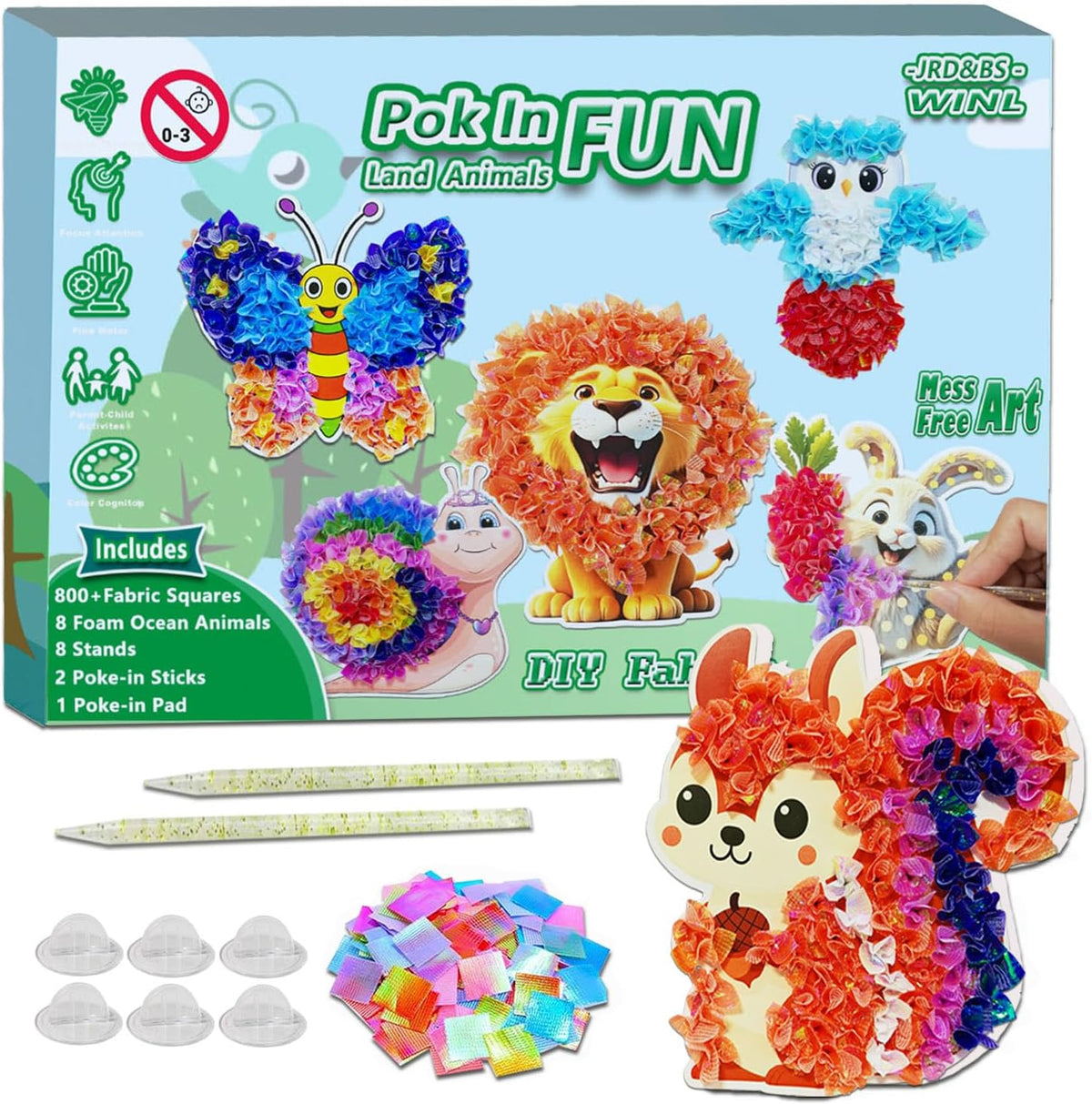 mom&myaboys Poke A Dot Art Kit - Animals Theme with Snail, Lion, Owl, Squirrel, Butterfly | No-Mess Sewing Craft for Kids Ages 4-8 | Creative Toys for Girls & Boys | Fun Gift for Birthday, Christmas