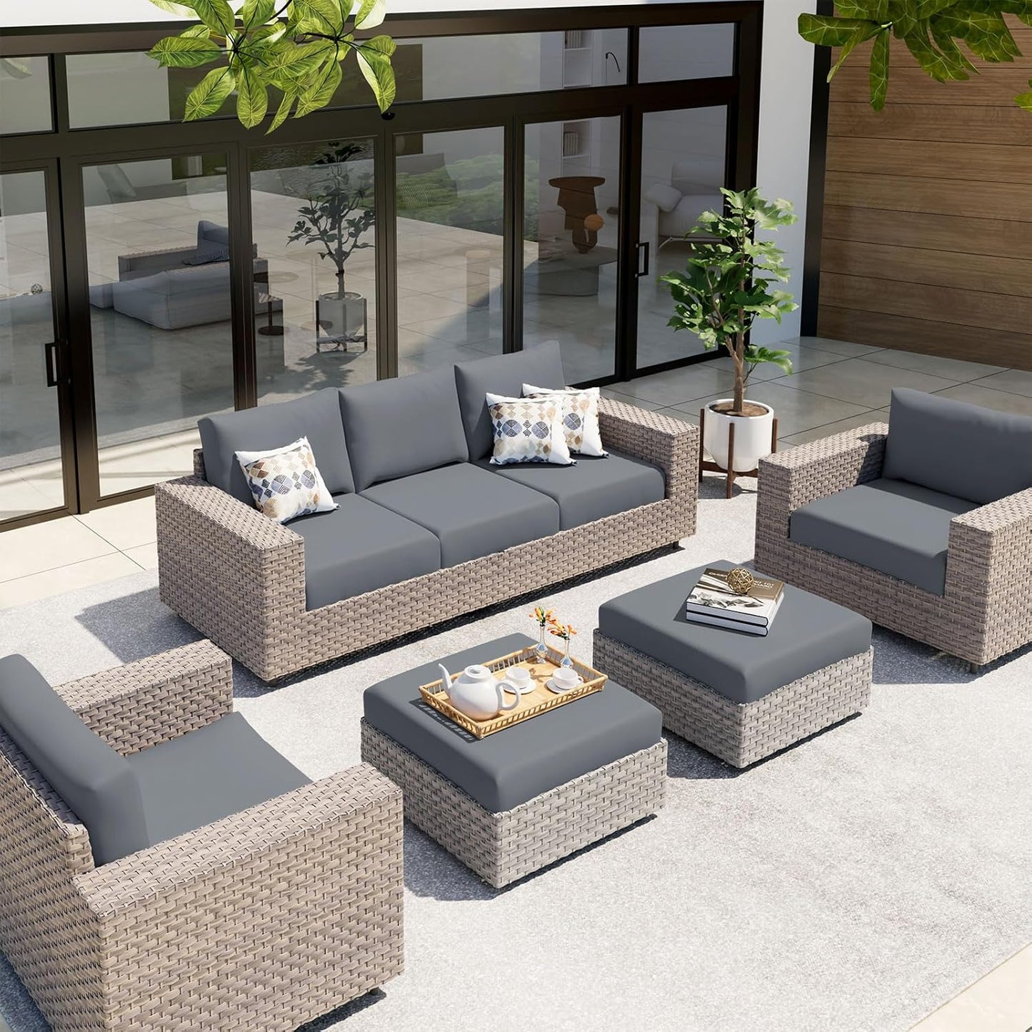 hyha Waterproof Couch Cushion Covers, Stretch Sofa Couch Seat Slipcover for Dog Washable, Non-Slip Waterproof Outdoor Cushion Covers for Patio Furniture Replacement (3 Pieces, Dark Grey)