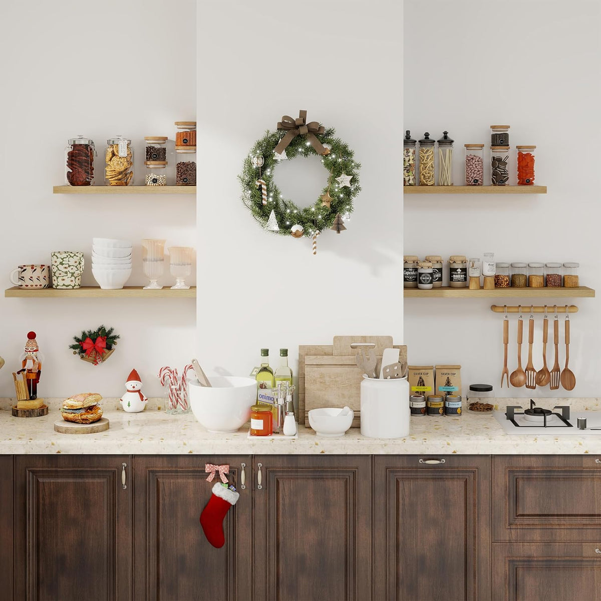 Fun Memories Floating Shelves for Wall, 40" Rustic Wood Deep Wall Mounted Shelves with Invisible Brackets for Decor & Storage, Floating Shelf for Living Room, Bathroom (Oak, Set of 2)