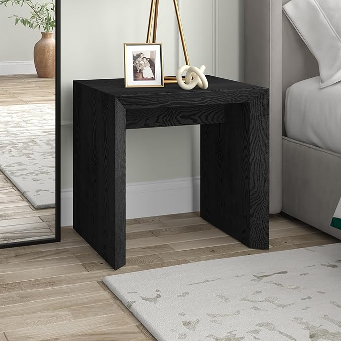 Henn&Hart 22" Wide Rectangular Side Table in Natural Black, for Home, Living Room, Bedroom, Entertainment Room, Office