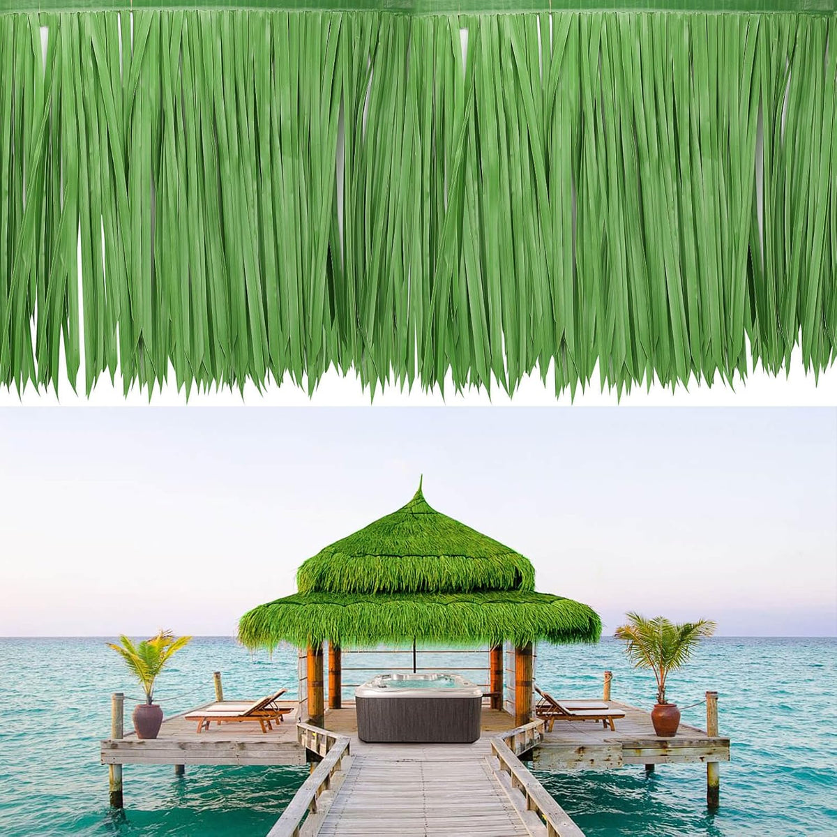 Tiki Straw Roof Thatch - Mexican Style Artificial Palm Rolls, Bar Hut Grass Duck Boat Blinds Runner, Palapa Roofing for Garden Patio Umbrella Covers Fence Party Decoration (Vitality, 16.5' x 16")