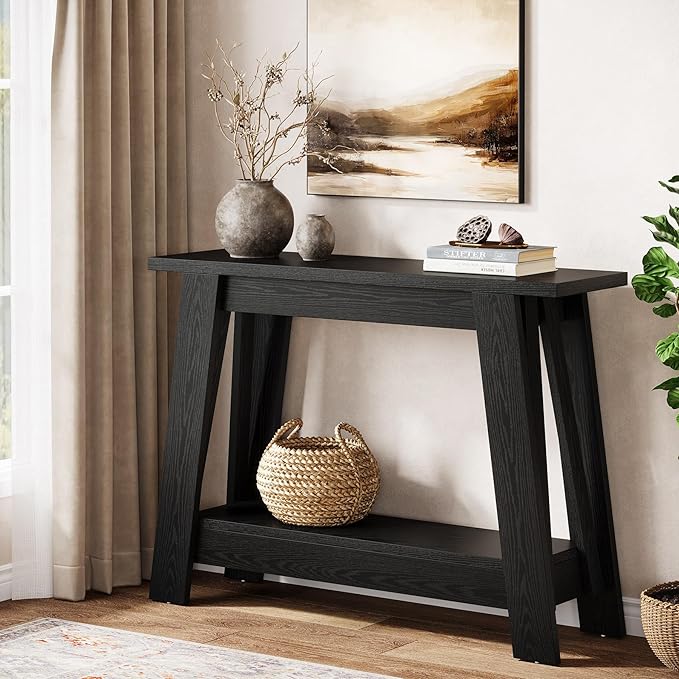 Tribesigns 41.3" Farmhouse Console Table, 2-Tier Wooden Entryway Table with Storage, Rustic Narrow Behind Couch for Living Room, Hallway, Foyer, Black