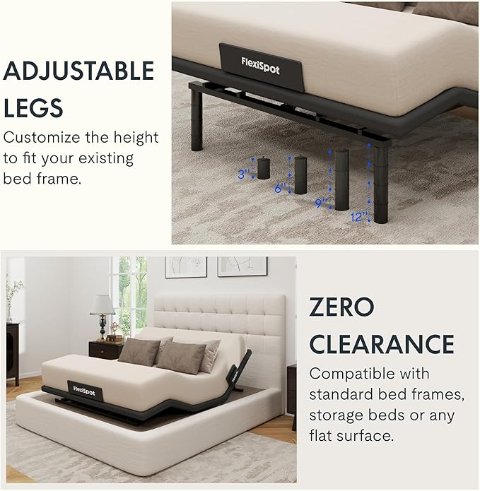 FLEXISPOT Adjustable Bed Frame Base Twin XL+12-inch Certipur-US Hybrid Mattress with Individual Pocket Spring, Quick Assembly, Massage, Zero Clearance, Whisper Quiet Durable Motor, Zero Gravity