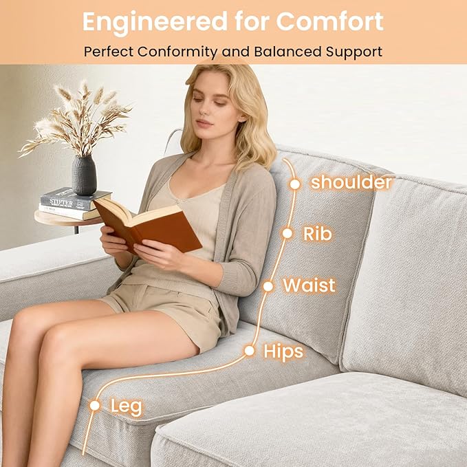 RISAR 88.58" Modern Sofa for Living Room, Chenille Couch with Removable Cover & Spring Cushions, Solid Wood Frame, Easy Assembly for Small Spaces (Beige)