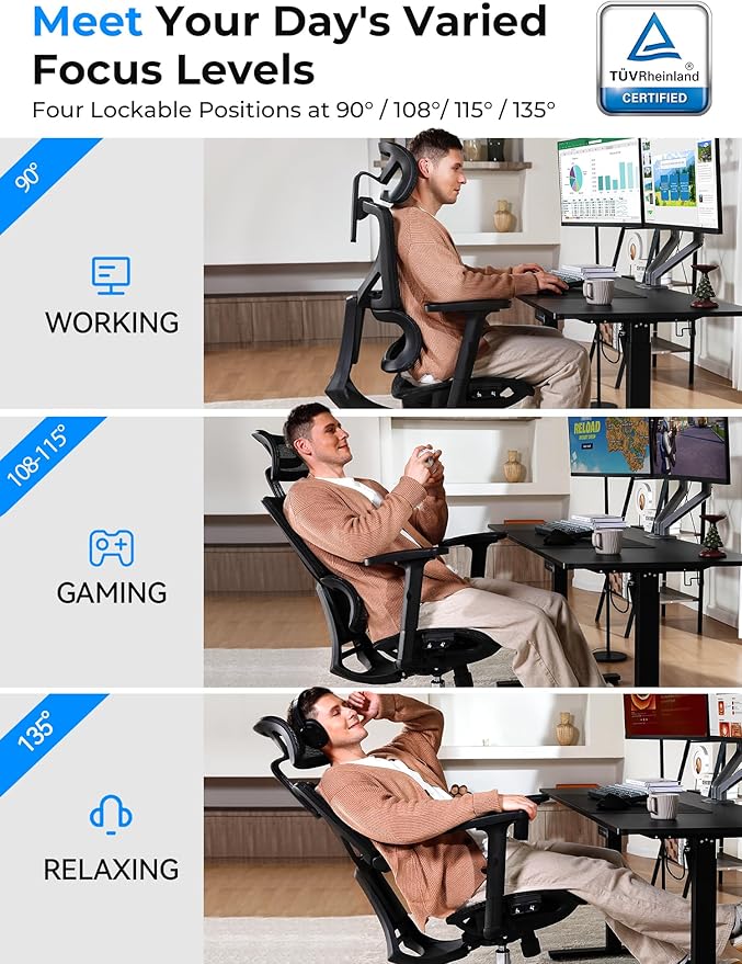 Ergonomic Office Chair - Big & Tall 6'6" Mesh Chair with Dynamic Lumbar Support, 4-in-1 Quick Adjust, 350lbs Capacity - BIFMA Certified Computer Chair for Home Office