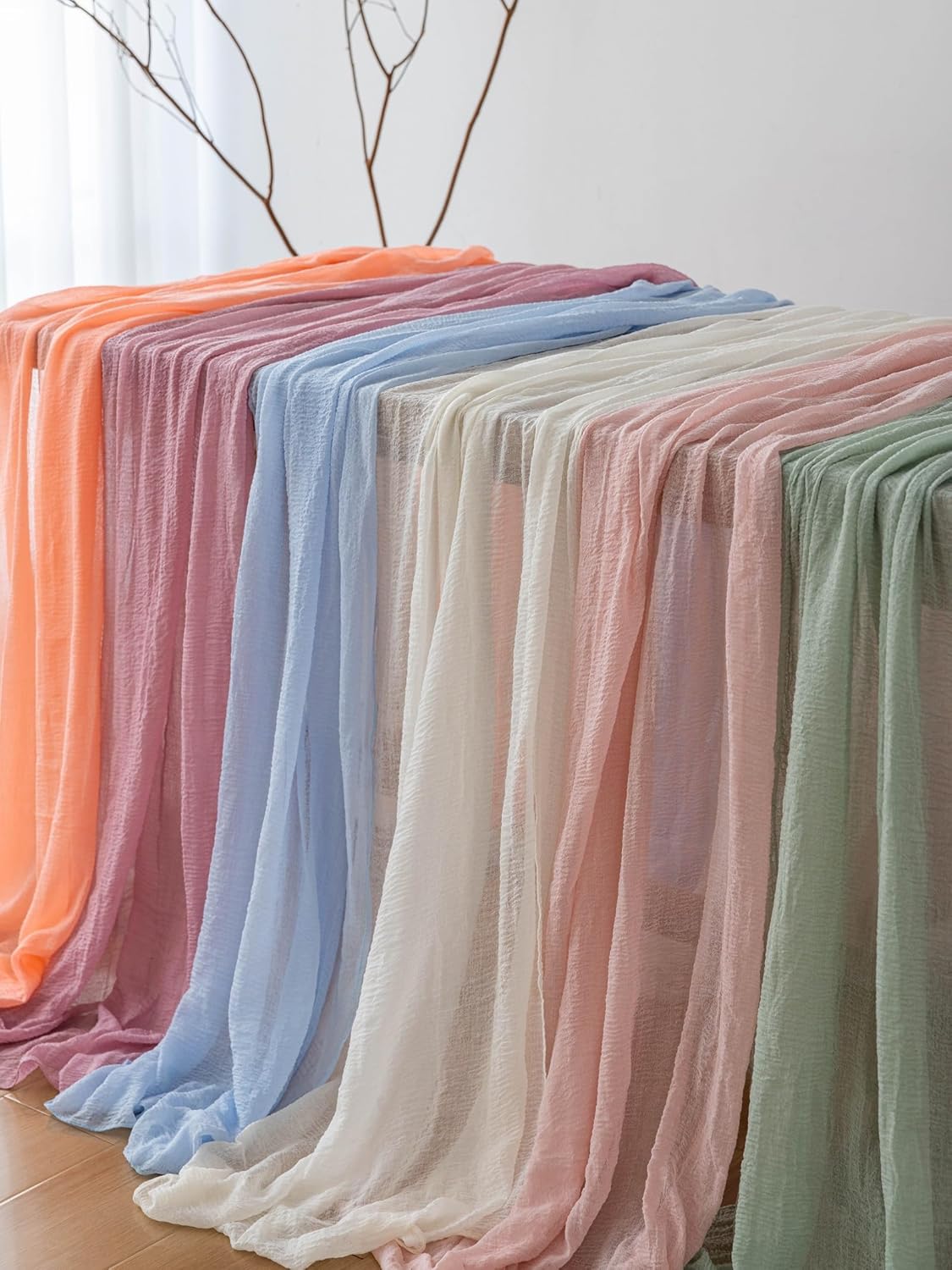 Table Runner Dusty Rose Cheesecloth Gauze 120 Inch 10 FT Rustic Boho Cheese Cloth Runner for Wedding Baby Shower Bridal Shower Garden Party Sheer Home Decorations