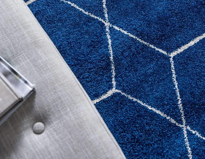 Unique Loom Trellis Frieze Collection Area Rug - Geometric (7' Square, Navy Blue/ Ivory)