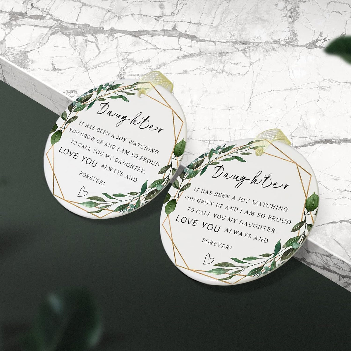 Daughter Ornaments 2025 Daughter Christmas Ornament Xmas for Daughter Forever Ornament Daughter Best Daughter Ever Gift Double-Sided Printing Ceramic with Gift Box&Ribbon 2.9"