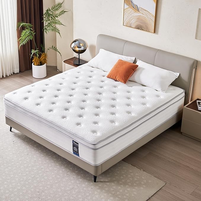 Full Size Mattress, 10 Inch Hybrid Mattress in a Box, Memory Foam and Individual Pocket Springs, Fiberglass Free, Soft and Breathable, Medium Firm Feel