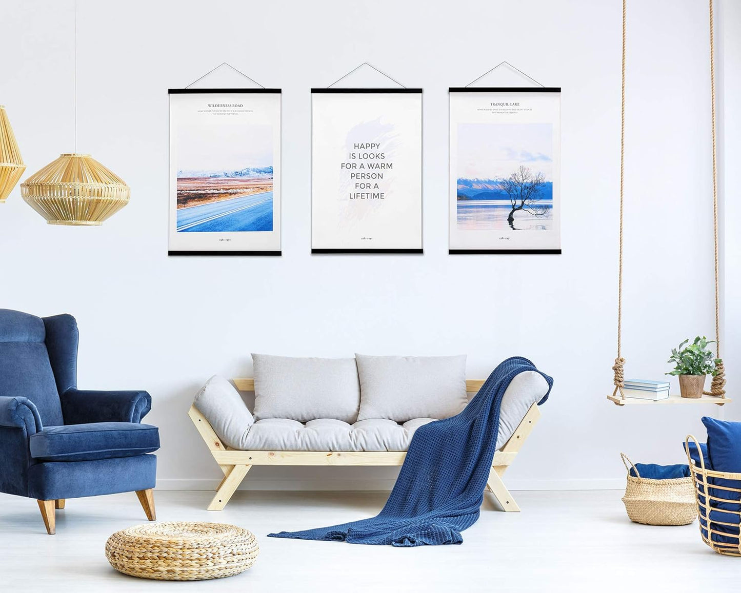 FALAMON Magnetic Poster Hanger Frame,50x60 50x40 50x32 Teak Wood Magnet Poster Frame for Posters,Prints,Photos,Pictures,Maps,Scrolls,and Canvas Artwork(Black,50")