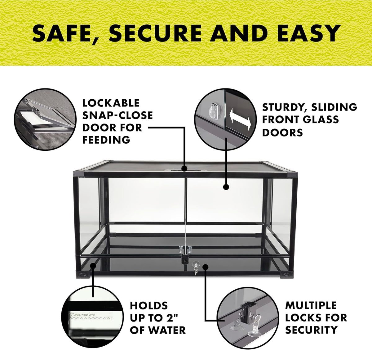 Zilla QuickBuild Reptile 40 Gallon Glass Terrarium Habitat with Swing Door For Geckos, Snakes, Lizards, Frogs, Turtles, and Tortoises, 36" x 18" x 18"
