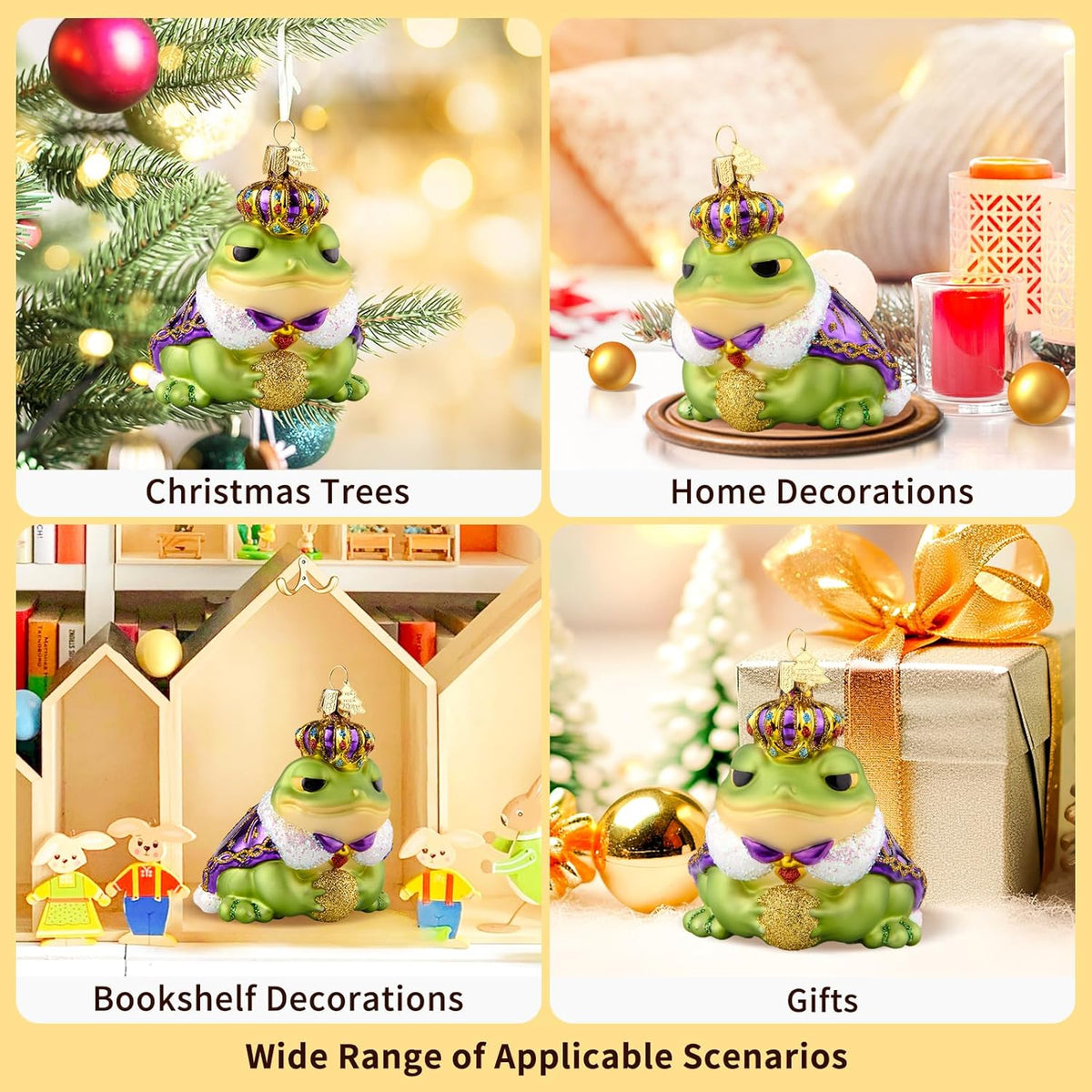 Frog Christmas Tree Ornaments,Hand-Blown Glass Ornaments,Frog Prince Watcher Collection Figurines Hanging Ornament,Christmas Decorations for Animal Lovers Holiday Party Home Gift