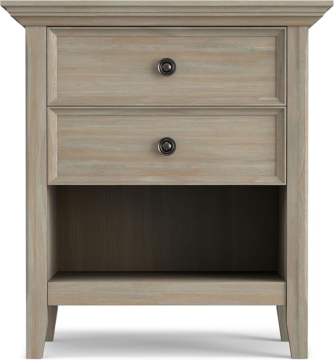 SIMPLIHOME Amherst SOLID WOOD 24 Inch Wide Traditional Bedside Nightstand Table in Distressed Grey, For the Living Room and Bedroom