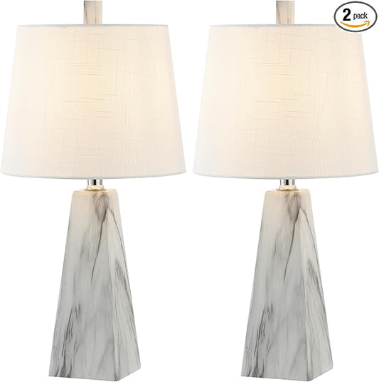 JONATHAN Y JYL1037A-SET2 Owen 20.5" Resin LED Table Lamp Contemporary, Office, Living Room, Family Room, Dining Room, Bedroom, Hallway, Foyer, White Marble Finish (Set of 2)