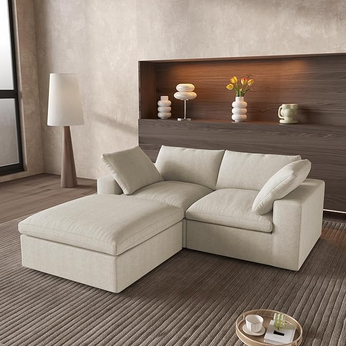 Cloud Couch Modular Sectional Sofa with Storage Ottoman,L Shaped Couch for Living Room,80.3" inch Down Filled 3 Seater Convertible Sectional Sofas for Office Apartment