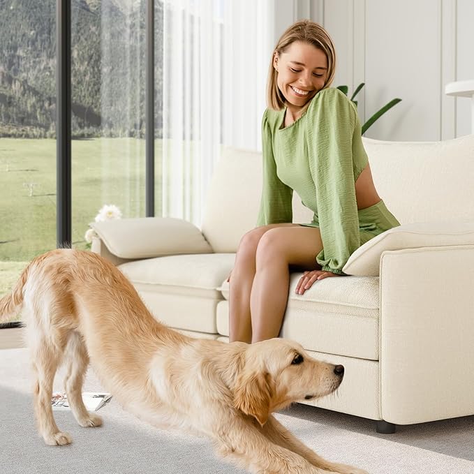 Vesgantti 74" Loveseat Cloud Couch with Ottoman, Comfy Sofa Deep Seat Chenille Modern 2 Seater with Armrest Pillow, Easy Assembly Small Loveseat Sets Couches for Living Room, Apartment, Beige