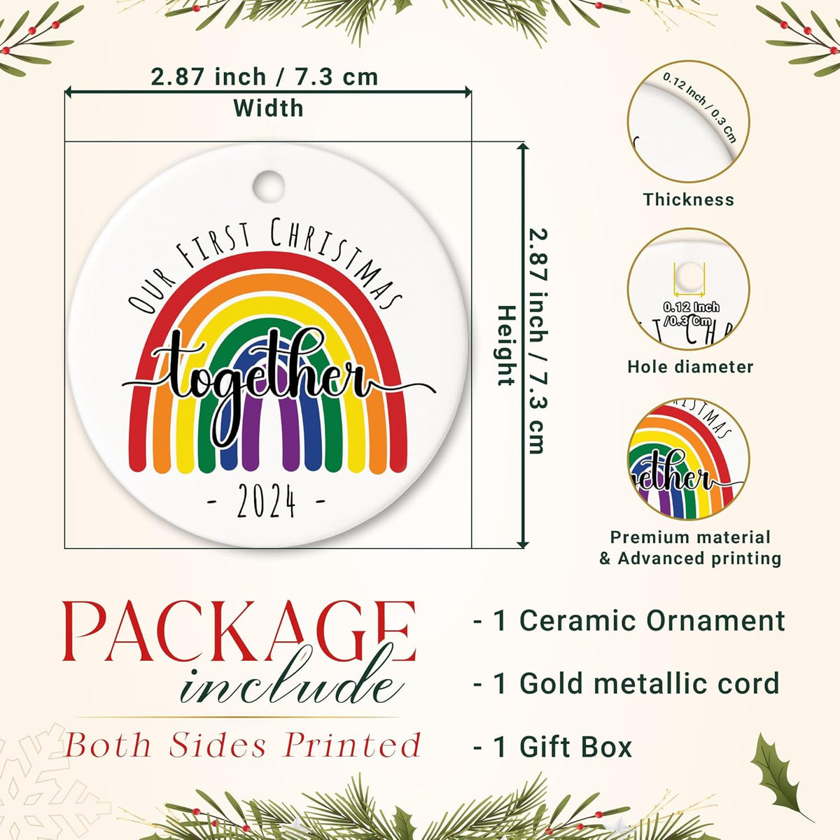 Our First Christmas Together LGBT Ornament, Gift for Couple LGBT, Couple LGBT Keepsake Decor Xmas Tree, Pride LGBT Ornament Christmas 2024, Rainbow Gift