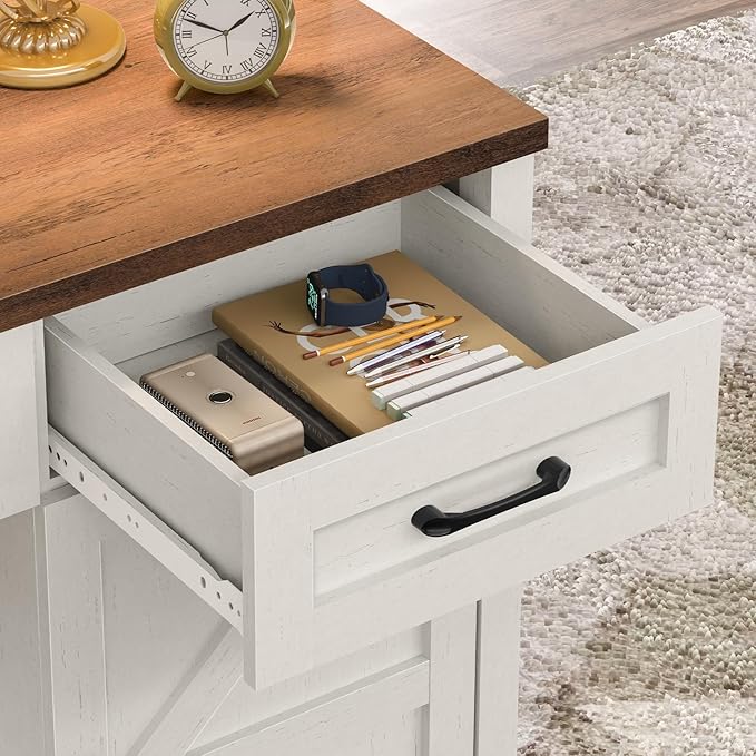 Farmhouse 67" H Executive Desk with Hutch,Office Desks with 5 Drawers, Computer Desk with Storage Cabinet & File Drawers and Charging Station, Wood Workstation for Home Office,Study.(Unique White).
