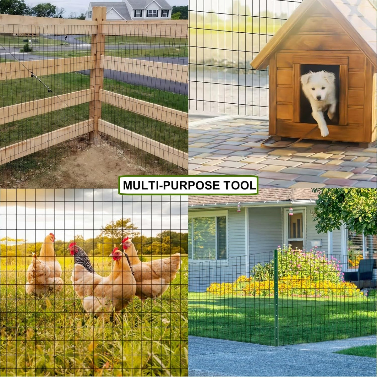 Wire Fence 24in x 50ft, 2X 3 16GA, Black PVC Coated Garden Fence for Yard Garden Border Fencing Roll Vinyl Coating Metal Wire Mesh for Yard Vegetable Plant Protection Poultry Netting