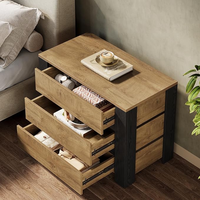 Tribesigns 36" Wide Nightstand Set of 2, Extra Large Night Stand with 3 Drawers, Oversized Nightstand Bedside Table for Bedroom, Farmhouse Side End Table with Storage, Natural