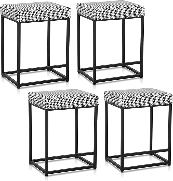 MAISON ARTS Bar Stools Set of 4 | Counter Height Bar Stools for Kitchen Island | 24" Backless Modern Bar Height Stools with Houndstooth Pattern