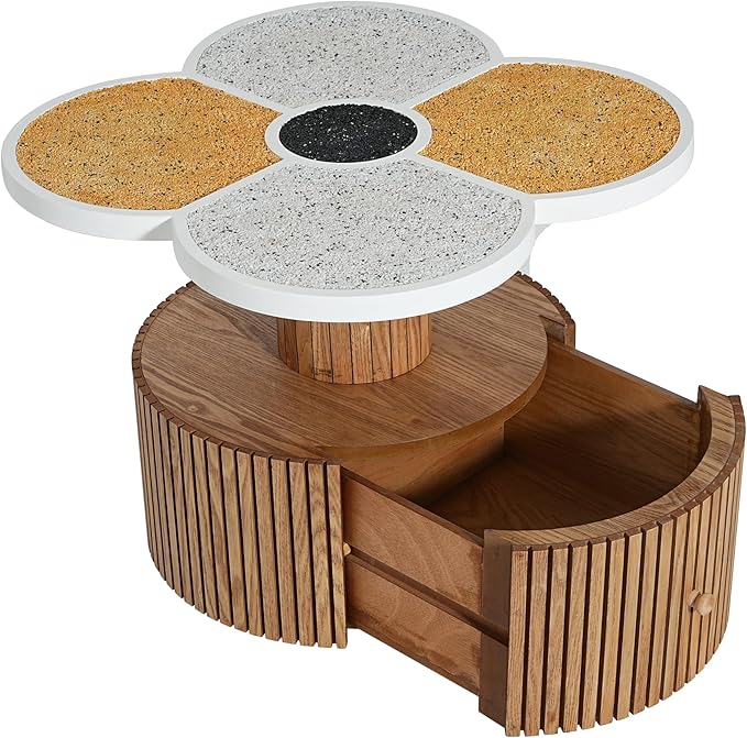 Christopher Knight Home Maven Four-Leaf Clover Side Table with Drawer, Modern Sofa End Table for Living Room, Wooden Accent Table with Pedestal Base, Natural+Yellow+White