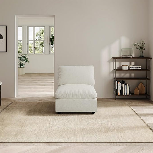 Modern Sectional Linen Cloud Couch for Living Room Armless Modular Filled-Down Sofas,Detachable Couch Cushion Covers,Cozy Feather Down Sofa for Apartment Cream White