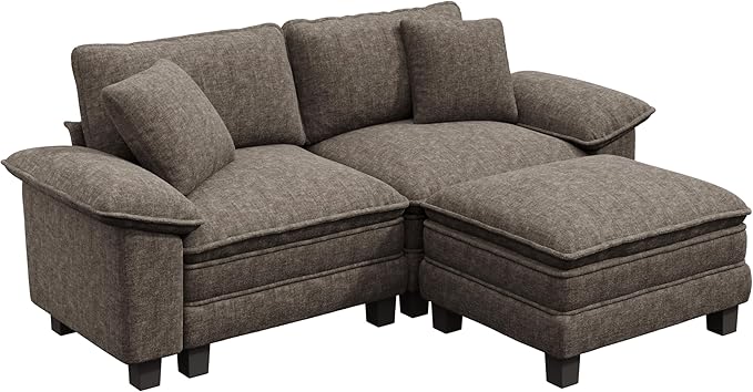 PHI VILLA Cloud Modular Couches Sets, 87.5" Sectional Loveseat Sofa with 1 Movable Ottoman, 3-Seater Comfy Couches for Living Room Apartment, Chenille Fabric, Smoky Grey