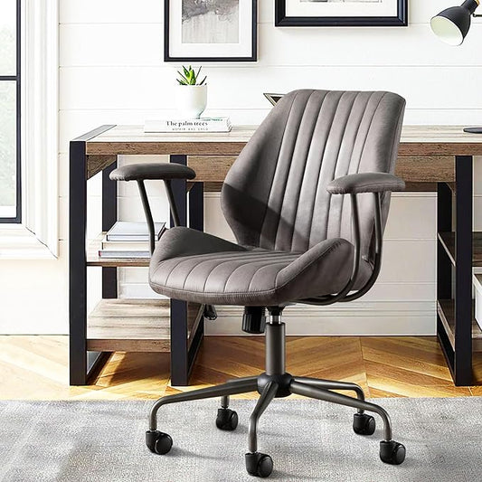 High Back Office Chair,Modern Swivel Office Chair,Black Suede Fabric Gaming Chair,Height Adjustable Home Office Desk Chair with Lumbar Support