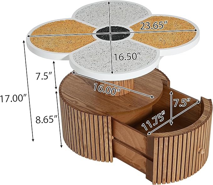 Christopher Knight Home Maven Four-Leaf Clover Side Table with Drawer, Modern Sofa End Table for Living Room, Wooden Accent Table with Pedestal Base, Natural+Yellow+White