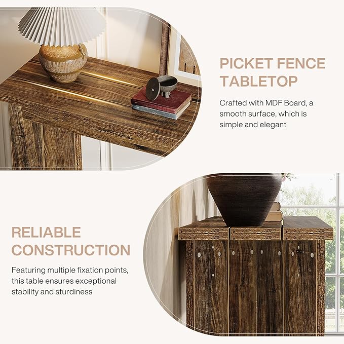 Tribesigns 70.9-Inch Extra Long Console Table, Farmhouse Sofa Console Table with Widened Tabletop, Entryway Accent Tables with Sturdy Double Pedestal for Living Room (Rustic Brown)