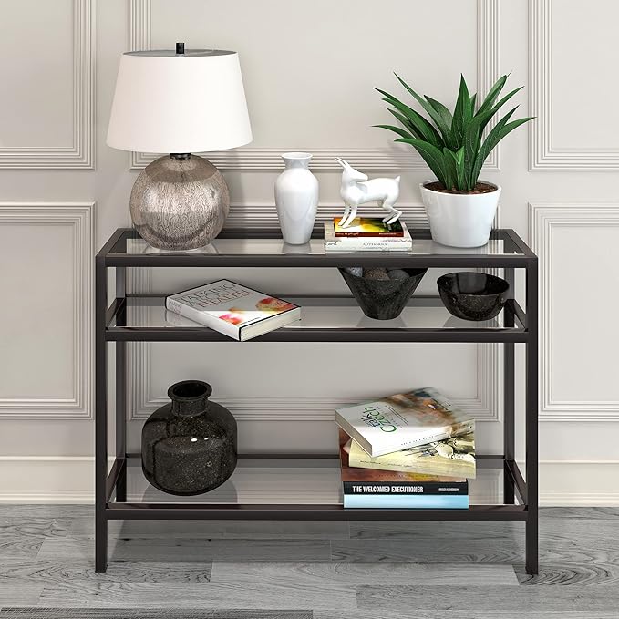 Henn&Hart 42" Wide Rectangular Console Table in Blackened Bronze, Entryway Table, Accent Table for Living Room, Hallway