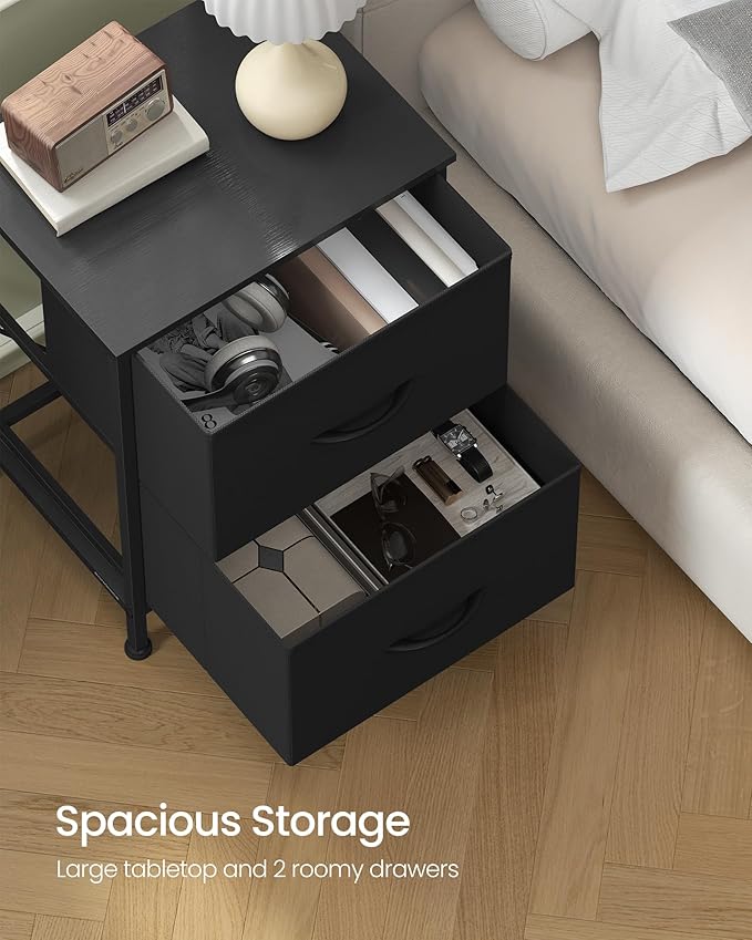 SONGMICS BELLAH Collection - Dressers for Bedroom, Chest of Drawers, Nightstands, 2 Drawers, Storage Organizer Unit, Closet, Entryway, Set of 2, Modern, Ink Black and Ebony Black ULGS112BH02S