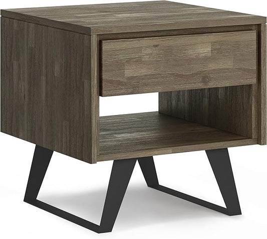SIMPLIHOME Lowry SOLID ACACIA WOOD and Metal 22 Inch Wide Square Modern Industrial End Side Table in Distressed Grey, For the Living Room and Bedroom