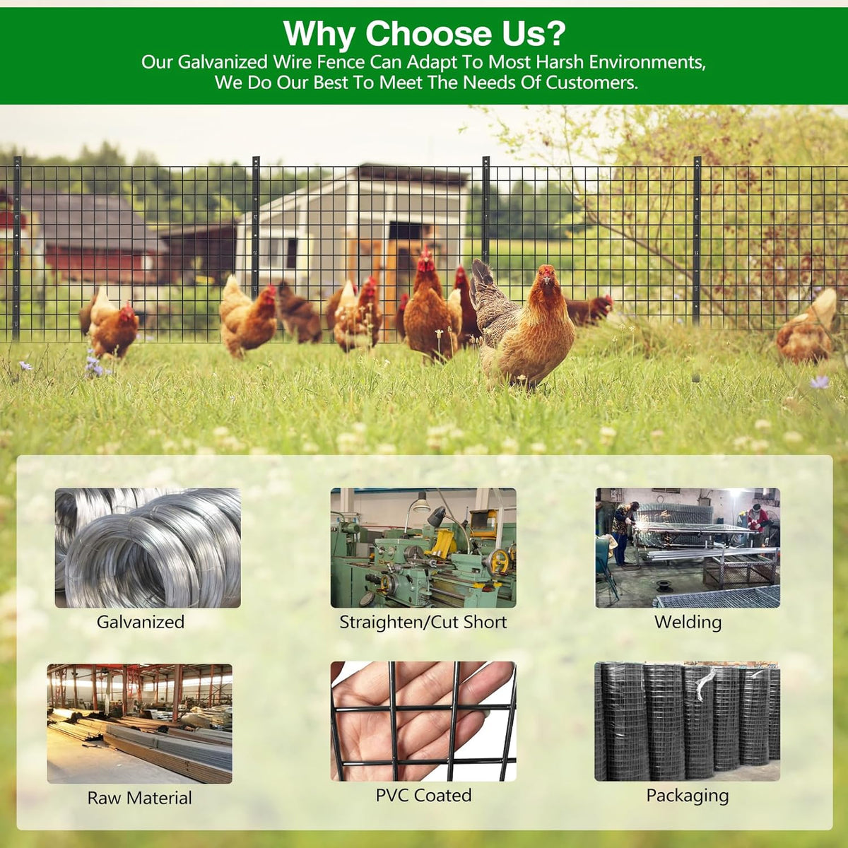 Wire Fence, 24 in(H) X 50 ft(L) PVC Coated Welded Wire Fencing 2" X 2" 16GA Garden Border Vinyl Metal Chicken Wire Fencing Mesh Roll for Yard Vegetable Plant Protection Poultry Netting Black