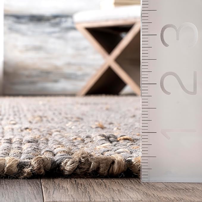 nuLOOM 2'6" x 10' Elfriede Jute & Cotton Hand Woven Area Rug, Elfriede Grey, Solid Rustic Farmhouse Style, Weaved Design, Natural Fiber, for Bedroom, Living Room, Dining Room, Hallway, Office