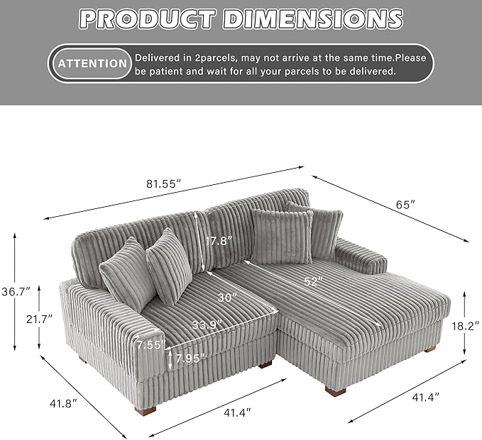 Cloud Sectional Couch with L-Shape Chaise, Modern Modular Sofa with Deep Seat, Upholstered Couches for Living Room Bedroom, Light Grey
