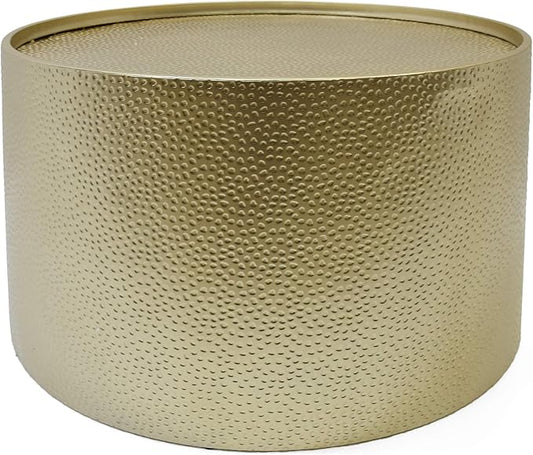Christopher Knight Home Rache Modern Round Coffee Table with Hammered Iron, Gold, 26. 00” L x 26. 00” W x 17. 00” H