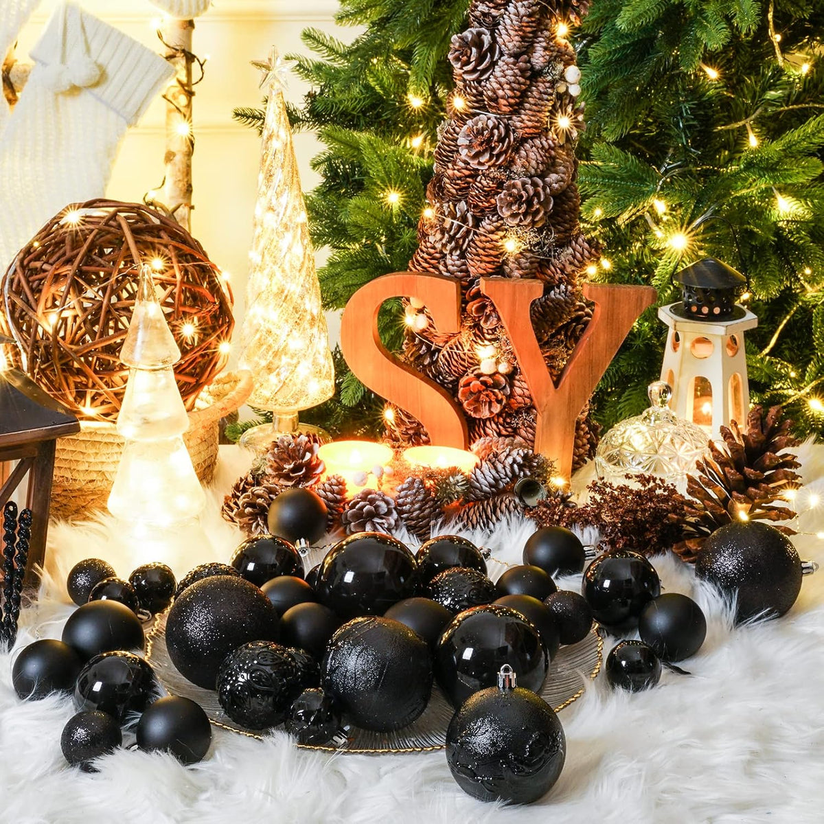 Black Christmas Ball Ornaments for Christmas Trees Decorations - 41 Pieces Halloween Tree Shatterproof Ornaments with Hanging Loop for Holiday and Halloween Decorations