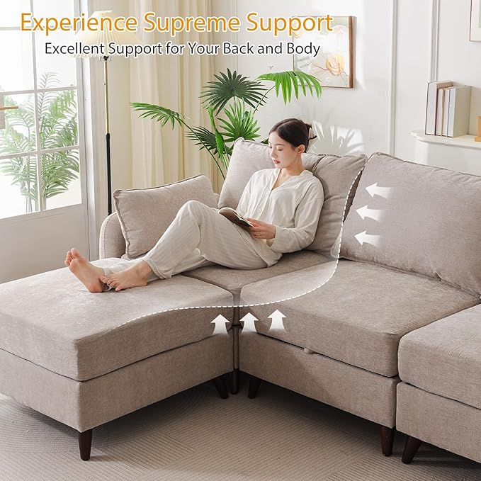 135'' Modular Sectional Sofa with All Seats Storage, Oversized U Shaped Couch for Living Room,4-Seater Comfy Cloud Couch with Movable Ottoman,Big Sectional for Bedroom,Velet,Khaki