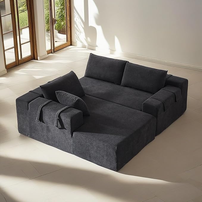 108" Modular Sectional Couch Sofa with L-Shape Chaise, Modern Cloud Comfy Sofa with Deep Seat, Upholstered Couches for Living Room Bedroom, No Assembly Required (Black Left Facing Chaise)