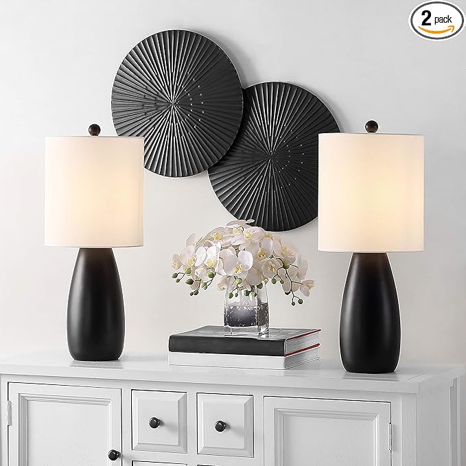 SAFAVIEH Lighting Collection Arlia Modern Black 24-inch Bedroom Living Room Home Office Desk Nightstand Table Lamp Set of 2 (LED Bulbs Included)
