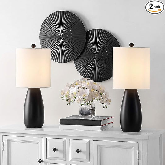 SAFAVIEH Lighting Collection Arlia Modern Black 24-inch Bedroom Living Room Home Office Desk Nightstand Table Lamp Set of 2 (LED Bulbs Included)