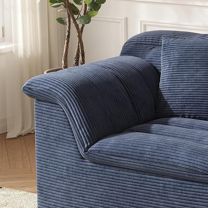 44" Cloud Sectional Couch with Single Arm, Modern Compressed Sofa, Comfy Sleeper Sofa, Corduroy Upholstered Couches for Small Space/Apartment, No Assembly Required, Blue, Left Side