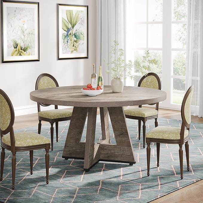 Tribesigns Farmhouse Dining Table, 47 Inch Round Dinner Table for 4 (Grey)